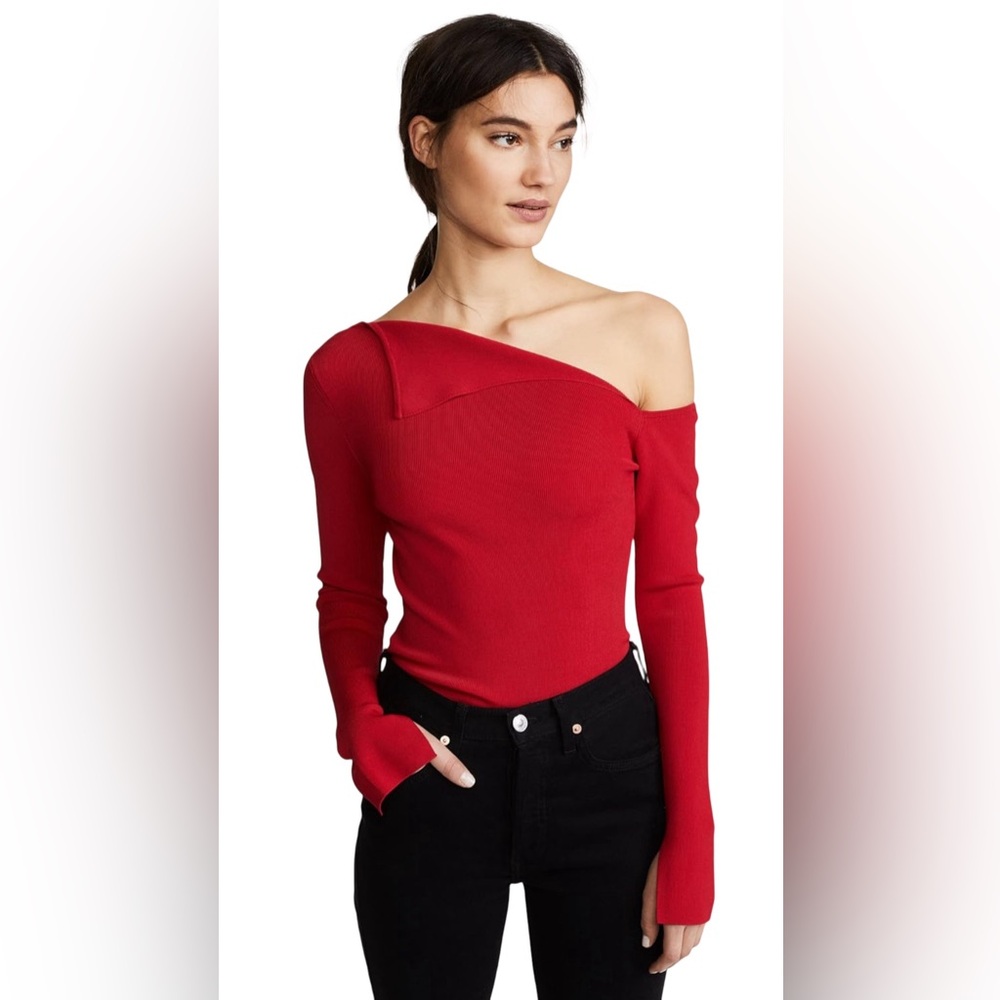 Bailey 44 One-Shoulder Red Ribbed Long-Sleeve Top - Picture 4 of 9